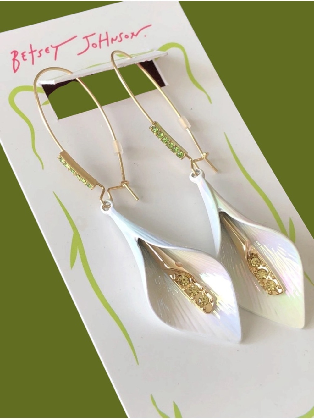 Betsey Johnson Earring lily crystal drop New